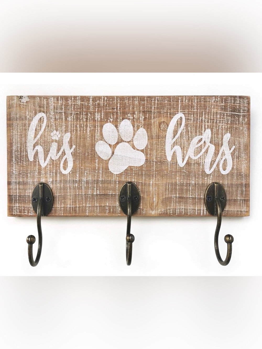 Rustic Brown 'His & Hers' Wall Hook Rack with Paw Accent
